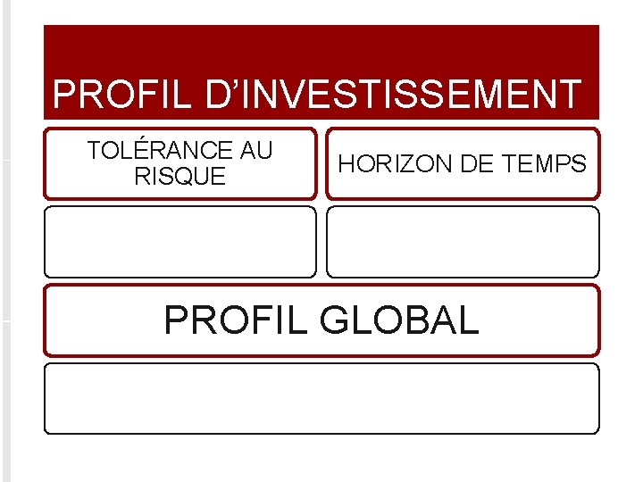 PROFIL D’INVESTISSEMENT TOLÉRANCE AU RISQUE HORIZON DE TEMPS PROFIL GLOBAL 