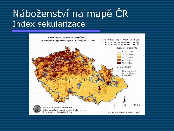 Náboženství na mapě ČR Index sekularizace 