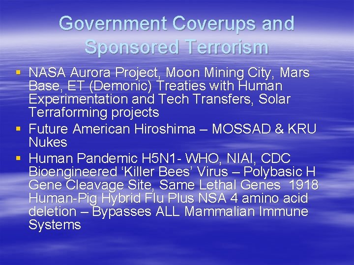 Government Coverups and Sponsored Terrorism § NASA Aurora Project, Moon Mining City, Mars Base,