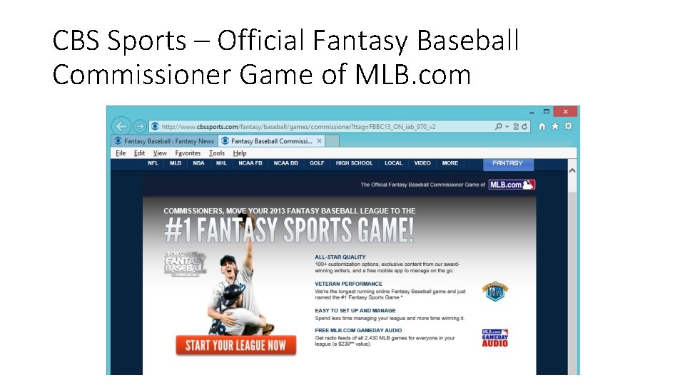 CBS Sports – Official Fantasy Baseball Commissioner Game of MLB. com 