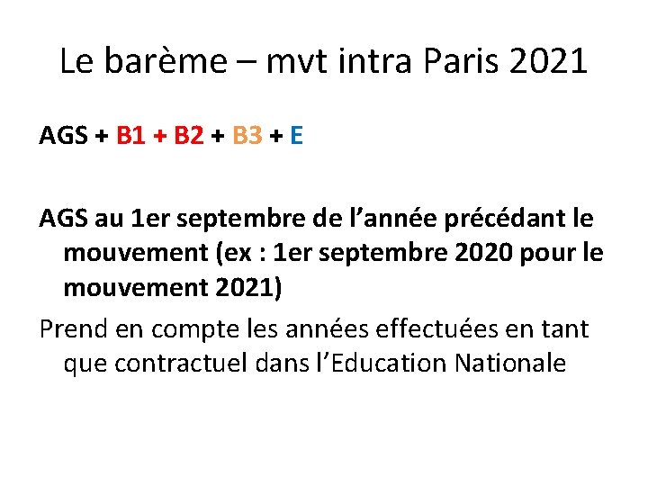 Le barème – mvt intra Paris 2021 AGS + B 1 + B 2