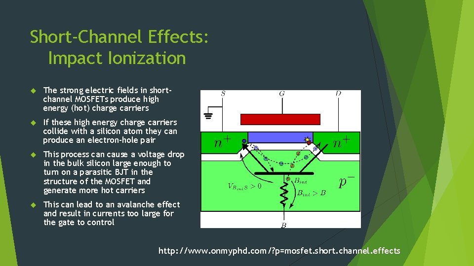 Short-Channel Effects: Impact Ionization The strong electric fields in shortchannel MOSFETs produce high energy