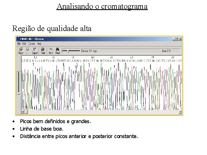 Analisando o cromatograma Região de qualidade alta • • • Picos bem definidos e