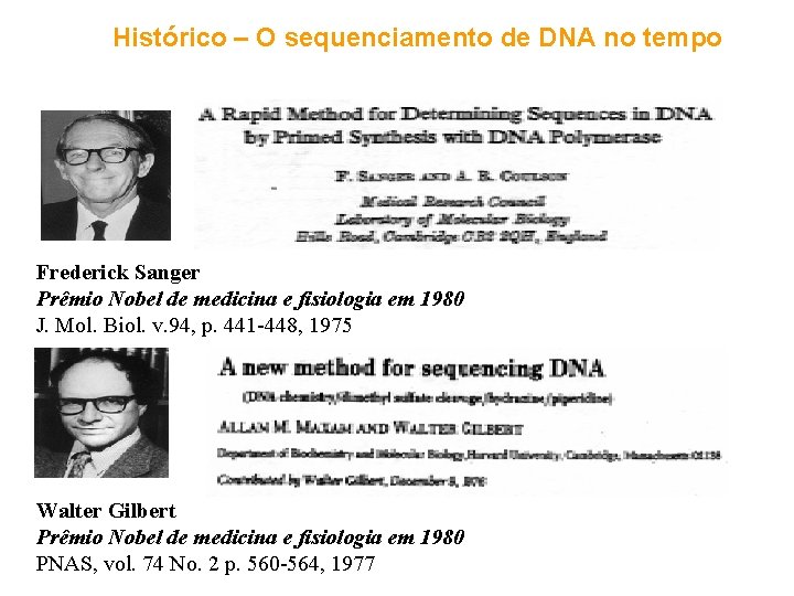 Histórico – O sequenciamento de DNA no tempo Frederick Sanger Prêmio Nobel de medicina