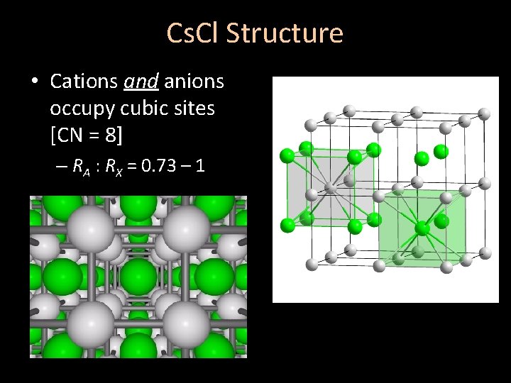 Cs. Cl Structure • Cations and anions occupy cubic sites [CN = 8] –