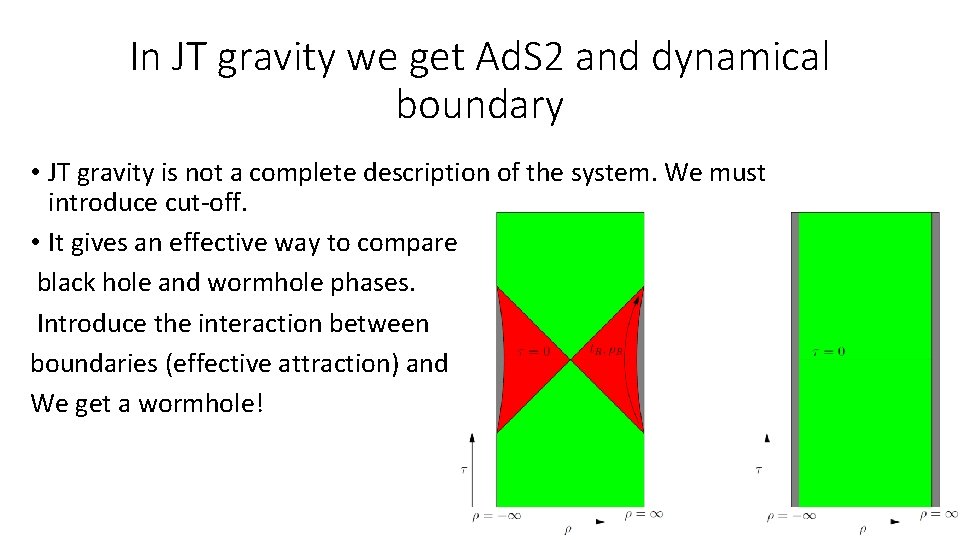 In JT gravity we get Ad. S 2 and dynamical boundary • JT gravity