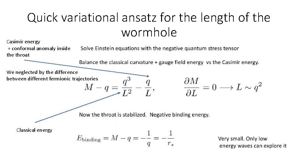 Quick variational ansatz for the length of the wormhole Casimir energy + conformal anomaly