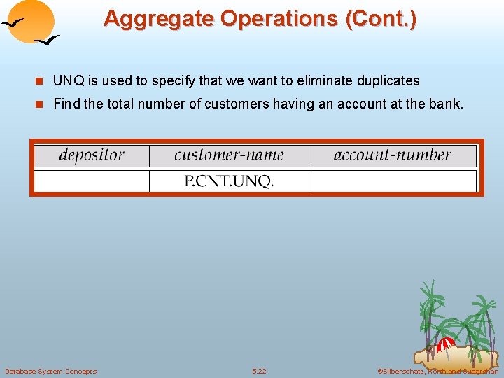 Aggregate Operations (Cont. ) n UNQ is used to specify that we want to