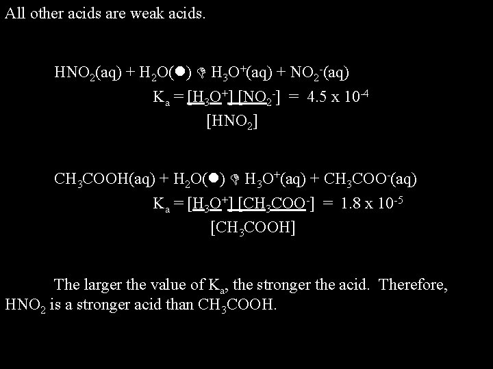 All other acids are weak acids. HNO 2(aq) + H 2 O( ) H