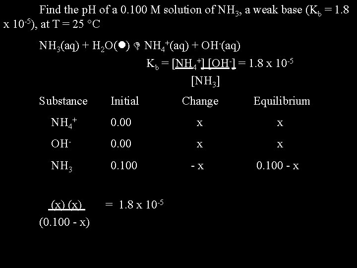 Find the p. H of a 0. 100 M solution of NH 3, a
