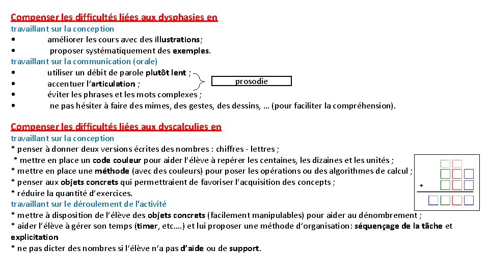 Compenser les difficultés liées aux dysphasies en travaillant sur la conception • améliorer les