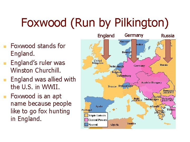 Foxwood (Run by Pilkington) England n n Foxwood stands for England’s ruler was Winston