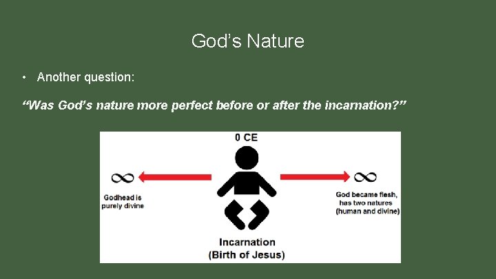 God’s Nature • Another question: “Was God’s nature more perfect before or after the
