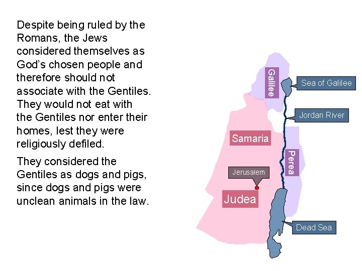 Sea of Galilee Jordan River Samaria Jerusalem Perea They considered the Gentiles as dogs