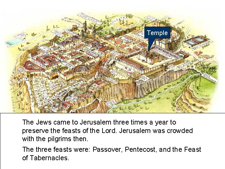 Temple The Jews came to Jerusalem three times a year to preserve the feasts