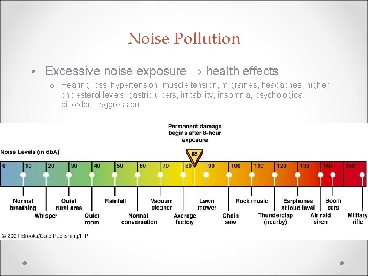 Noise Pollution • Excessive noise exposure health effects o Hearing loss, hypertension, muscle tension,