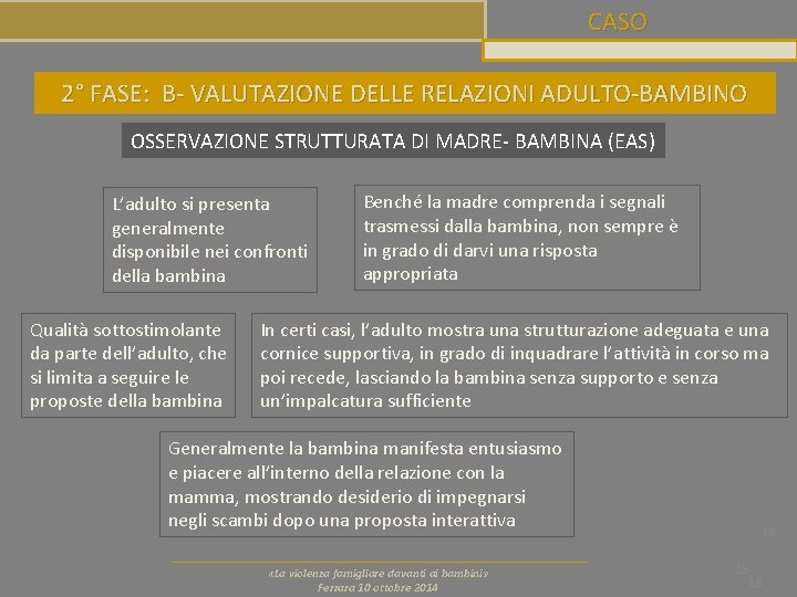 CASO 2° FASE: B- VALUTAZIONE DELLE RELAZIONI ADULTO-BAMBINO OSSERVAZIONE STRUTTURATA DI MADRE- BAMBINA (EAS)