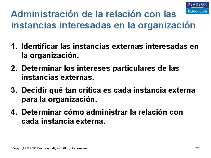 Administración de la relación con las instancias interesadas en la organización 1. Identificar las