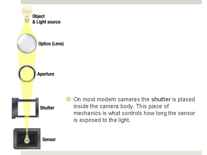  On most modern cameras the shutter is placed inside the camera body. This