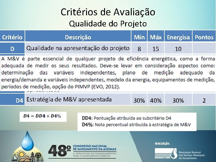 Critérios de Avaliação Qualidade do Projeto Critério Descrição D Qualidade na apresentação do projeto