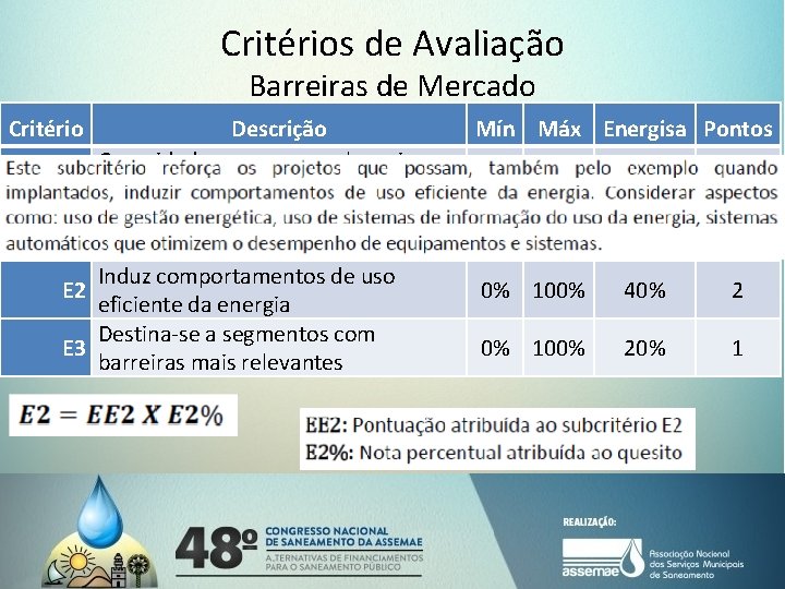 Critérios de Avaliação Barreiras de Mercado Critério Descrição Capacidade para superar barreiras E de