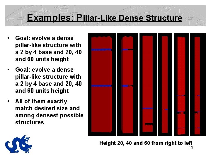 Examples: Pillar-Like Dense Structure • Goal: evolve a dense pillar-like structure with a 2