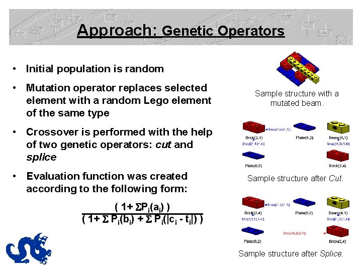 Approach: Genetic Operators • Initial population is random • Mutation operator replaces selected element