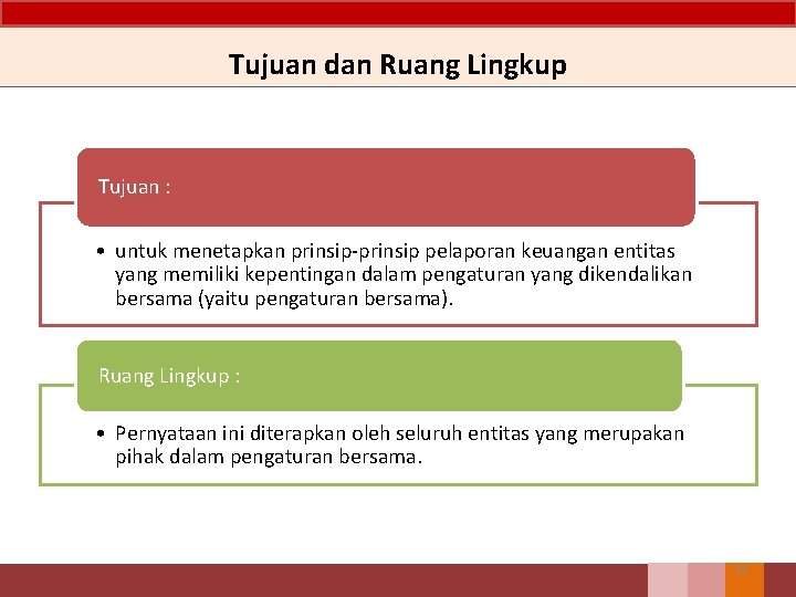 Tujuan dan Ruang Lingkup Tujuan : • untuk menetapkan prinsip-prinsip pelaporan keuangan entitas yang