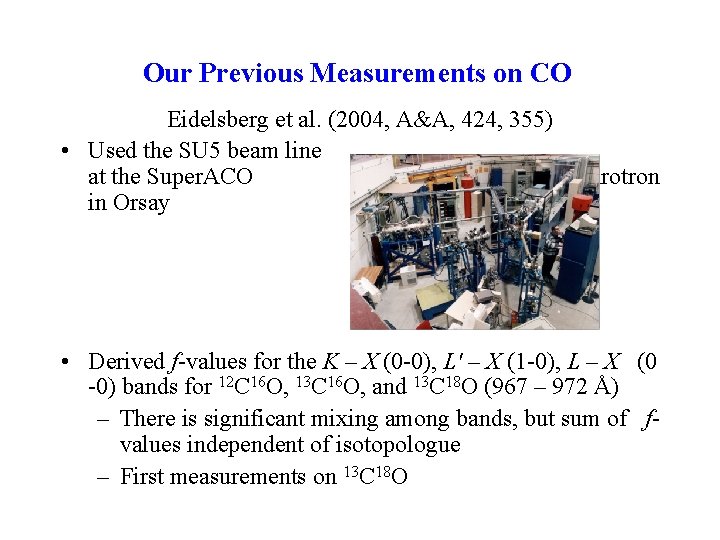 Our Previous Measurements on CO Eidelsberg et al. (2004, A&A, 424, 355) • Used