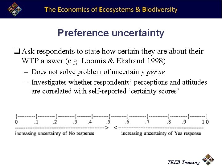 Preference uncertainty q Ask respondents to state how certain they are about their WTP