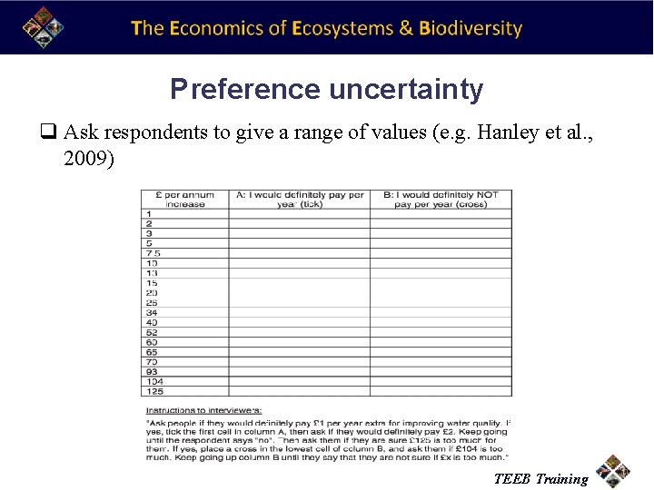 Preference uncertainty q Ask respondents to give a range of values (e. g. Hanley