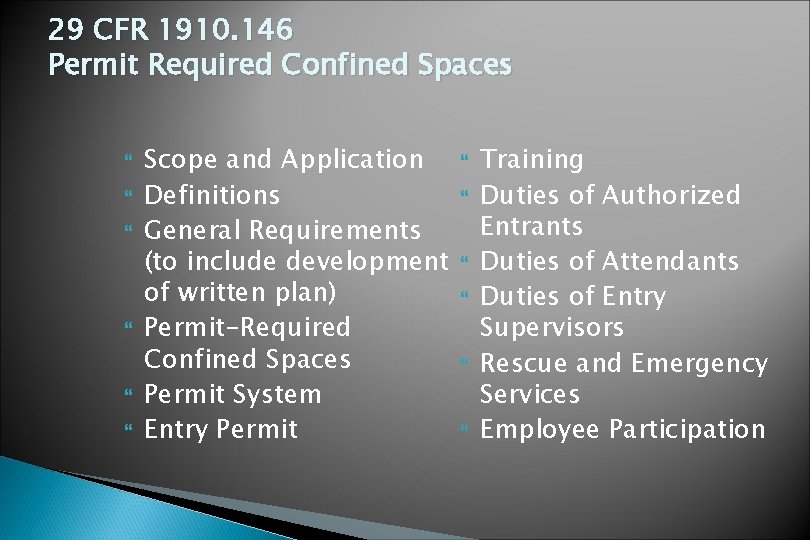 29 CFR 1910. 146 Permit Required Confined Spaces Scope and Application Definitions General Requirements