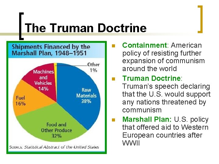 The Truman Doctrine n n n Containment: American policy of resisting further expansion of