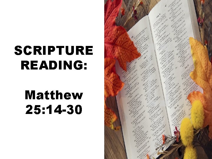 SCRIPTURE READING: Matthew 25: 14 -30 