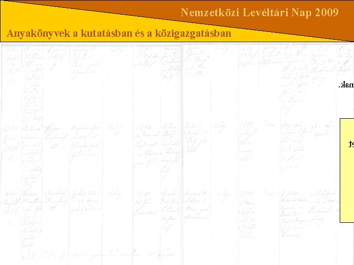 Nemzetközi Levéltári Nap 2009 Anyakönyvek a kutatásban és a közigazgatásban . kan t 