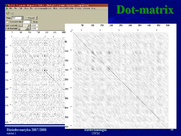 Dot-matrix Bioinformatyka 2007/2008 wykład 3 Biotechnologia UWM 18 