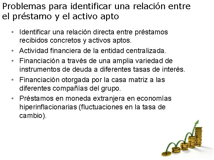 Problemas para identificar una relación entre el préstamo y el activo apto • Identificar