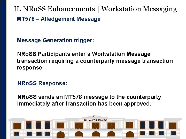 II. NRo. SS Enhancements | Workstation Messaging MT 578 – Alledgement Message Generation trigger: