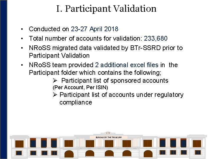 I. Participant Validation • Conducted on 23 -27 April 2018 • Total number of