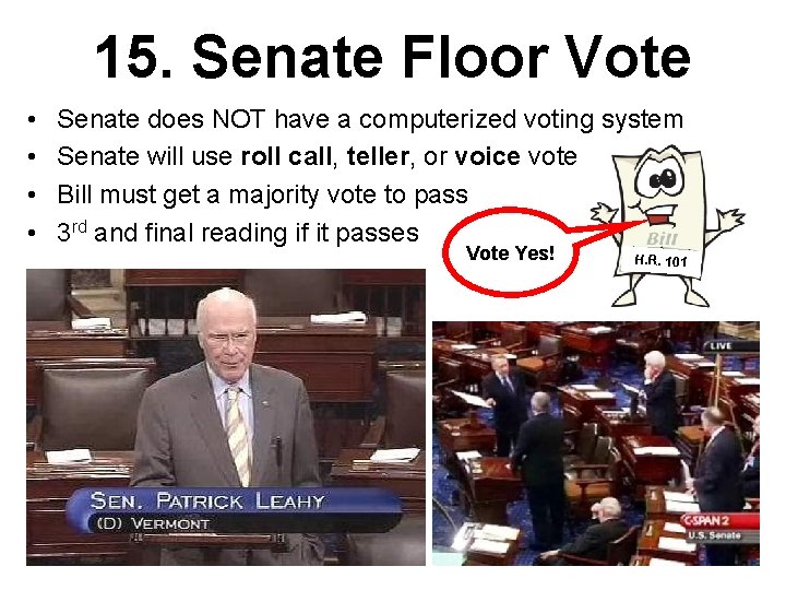 15. Senate Floor Vote • • Senate does NOT have a computerized voting system
