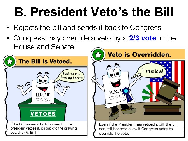 B. President Veto’s the Bill • Rejects the bill and sends it back to