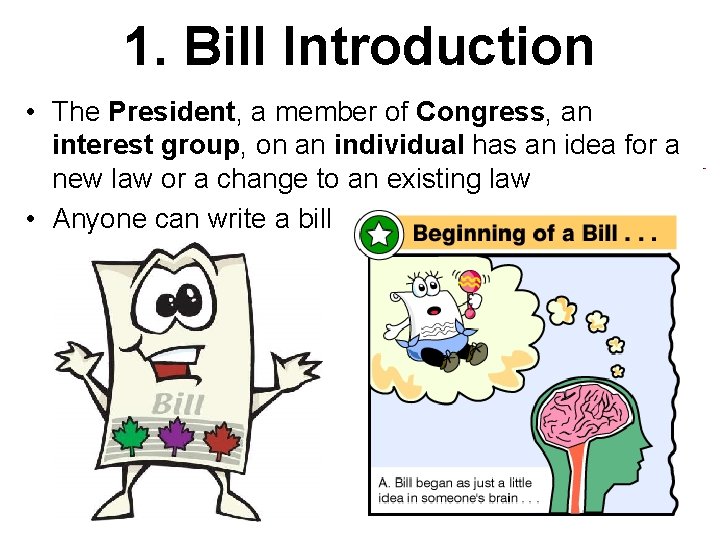 1. Bill Introduction • The President, a member of Congress, an interest group, on