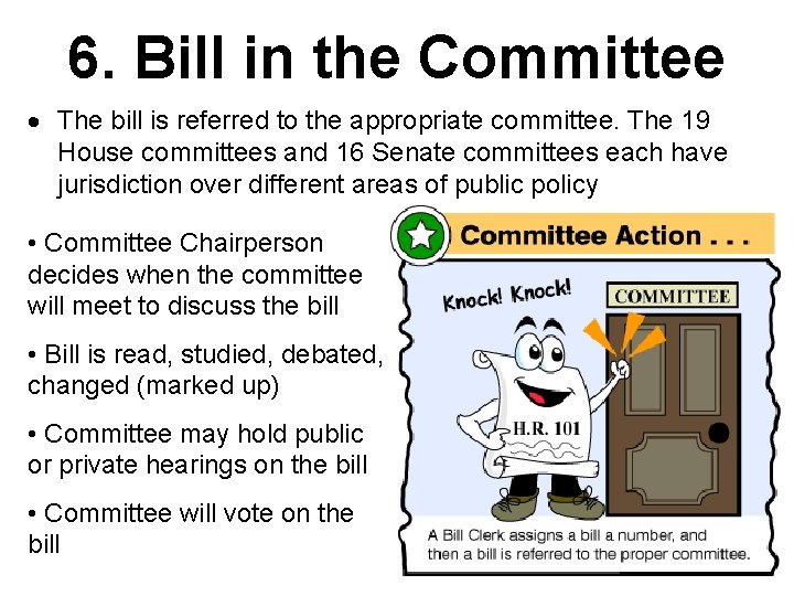 6. Bill in the Committee · The bill is referred to the appropriate committee.