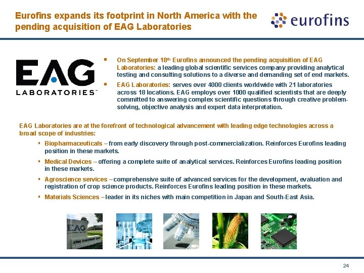 Eurofins expands its footprint in North America with the pending acquisition of EAG Laboratories