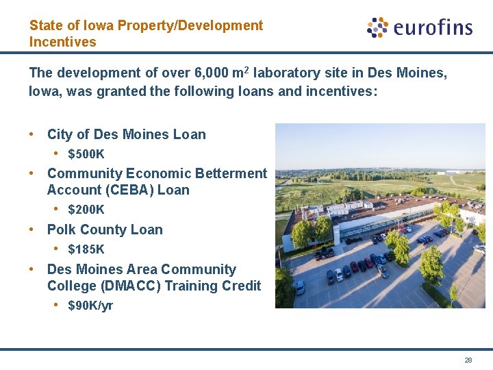 State of Iowa Property/Development Incentives The development of over 6, 000 m 2 laboratory