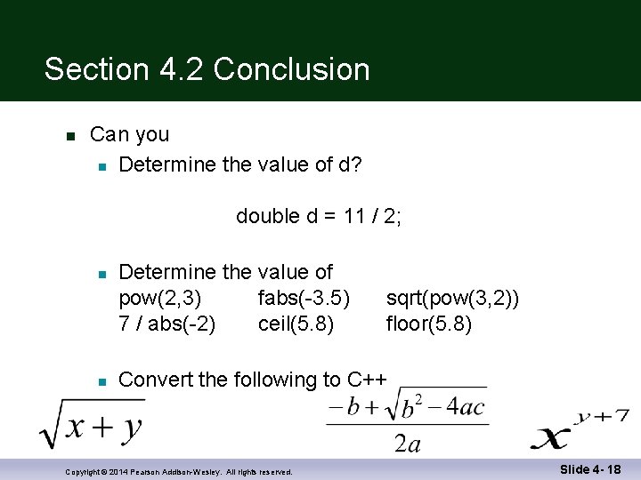 Section 4. 2 Conclusion n Can you n Determine the value of d? double