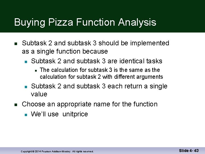 Buying Pizza Function Analysis n Subtask 2 and subtask 3 should be implemented as
