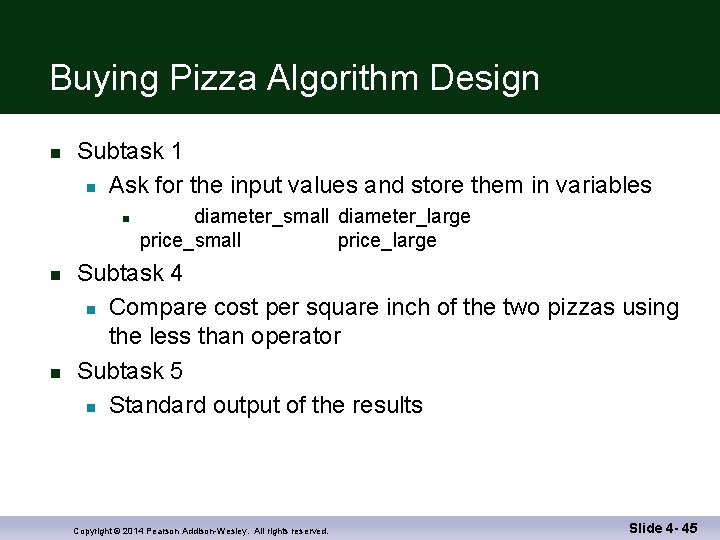 Buying Pizza Algorithm Design n Subtask 1 n Ask for the input values and