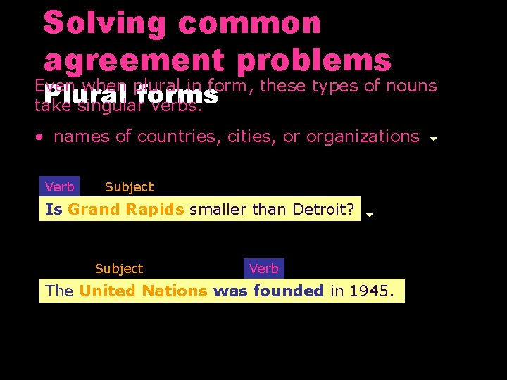 Solving common agreement problems Even when plural in form, these types of nouns Plural