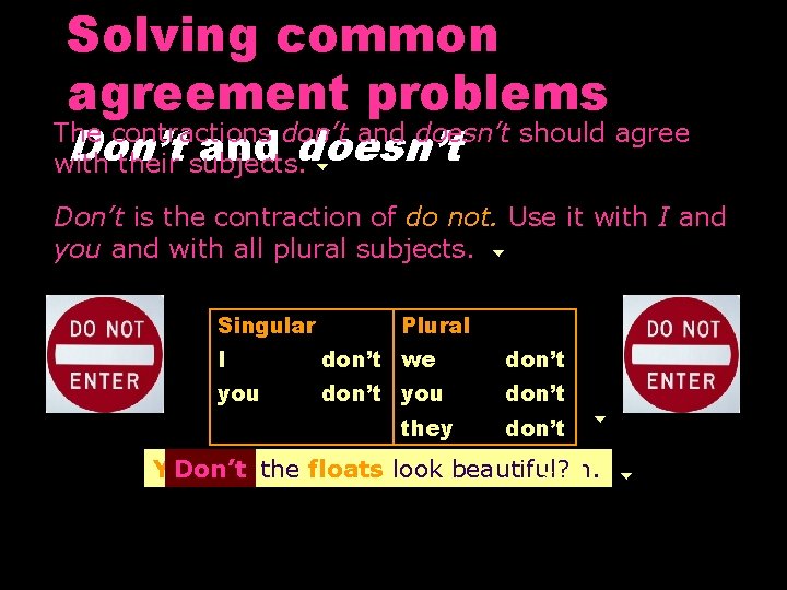 Solving common agreement problems Don’t doesn’t The contractions don’t and doesn’t should agree and